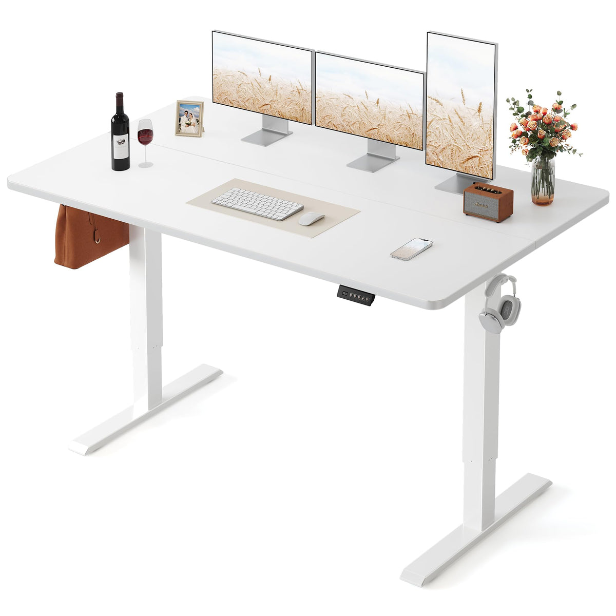 FEZIBO Standing Desk 48 × 24 Inch Electric Height Adjustable, Maple