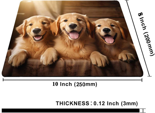 Cute Dog Mouse Pad,Three Adorable Golden Retrievers Healing Smiles That Blend Seamlessly with The Warmth of a Lazy Afternoon Sun Mouse Pad, Non-Slip Rubber Base Mousepad Waterproof for Kids Desk Pad