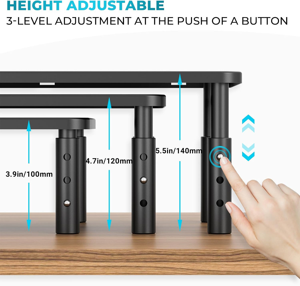 BONTEC 2 Pack Adjustable Monitor Stand Riser with Drawer, Supports 44lbs