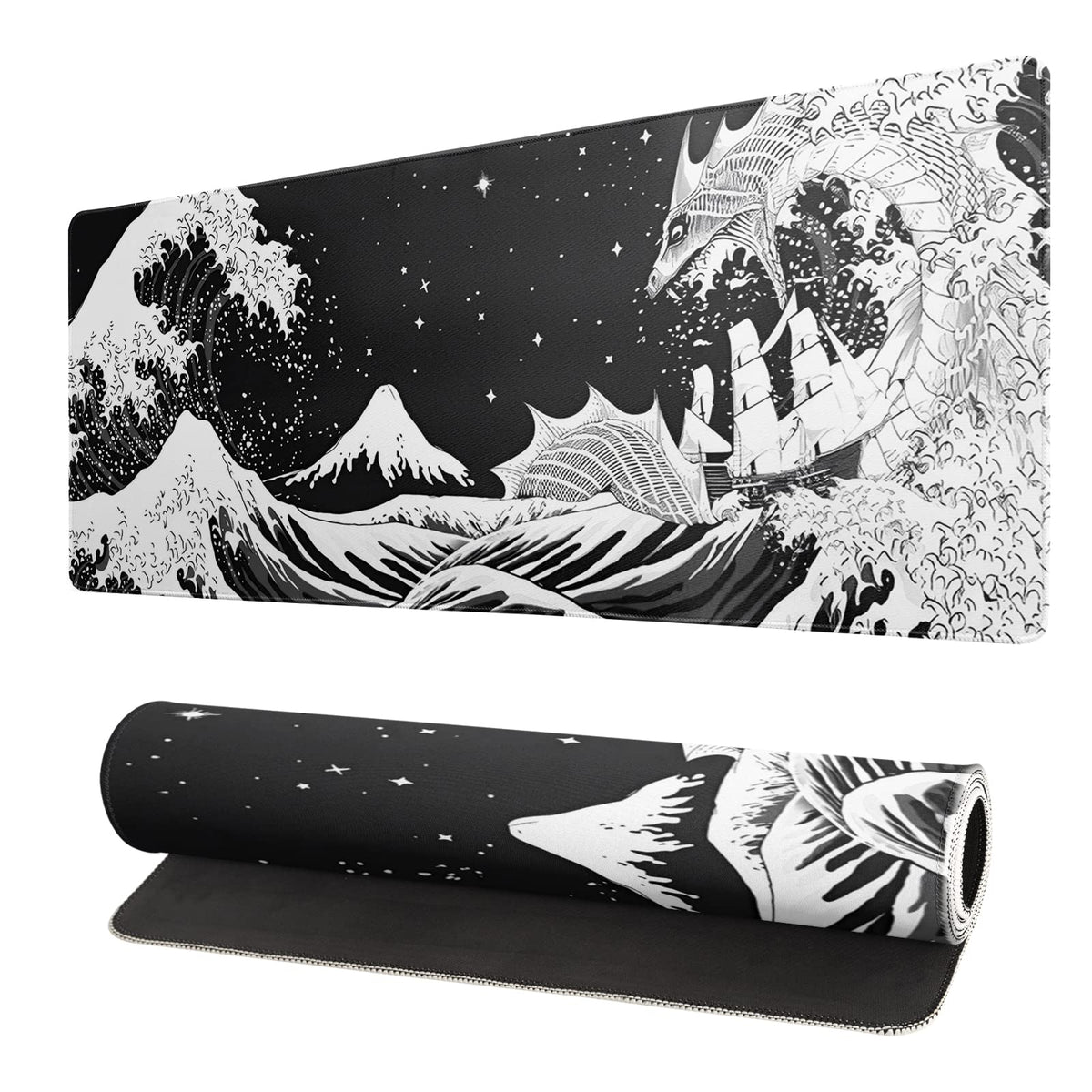 Black and White Japanese Cherry Blossom Gaming Mouse Pad Sakura Death Life Flower Mat 31.5x11.8 Inch Texture Non-Slip Rubber Base Mousepad Stitched Edges Keyboard Desk Pad for Office Home Game