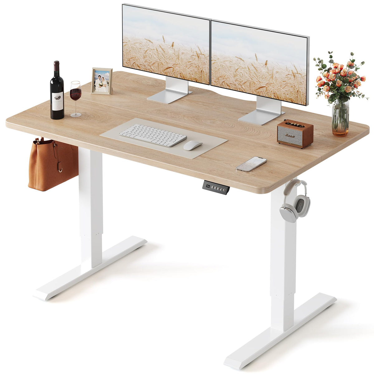 FEZIBO Standing Desk 48 × 24 Inch Electric Height Adjustable, Maple