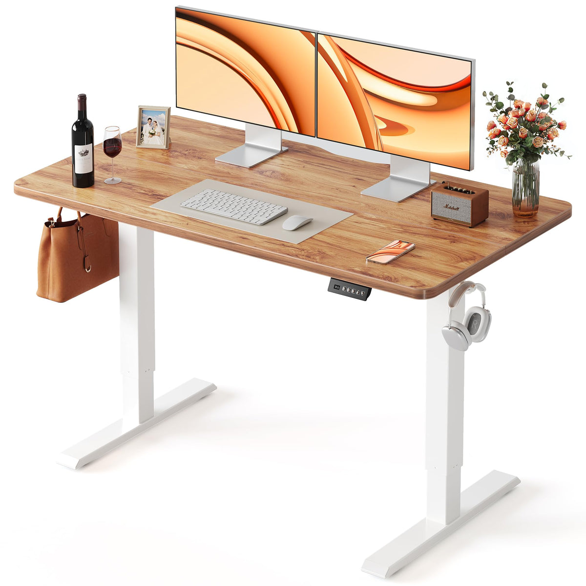 FEZIBO Standing Desk 48 × 24 Inch Electric Height Adjustable, Maple