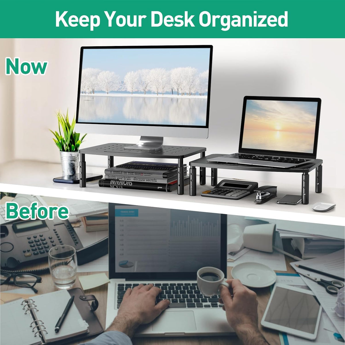 Zimilar 2 Pack Monitor Stands Risers, 3 Height Adjustable Monitor Riser