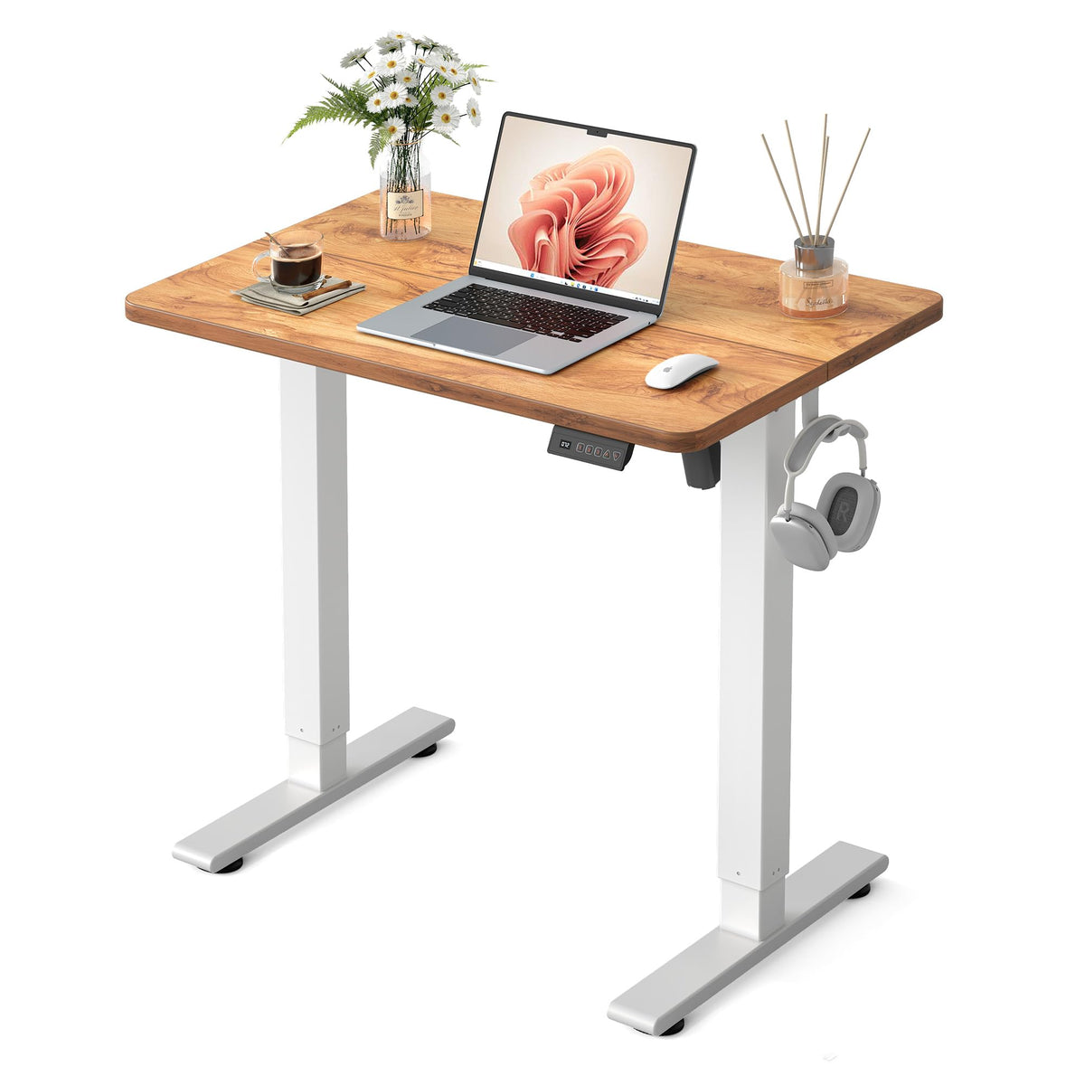 FEZIBO Standing Desk 48 × 24 Inch Electric Height Adjustable, Maple