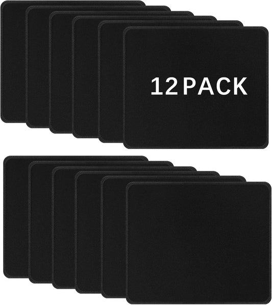 12 PCS Black Mouse pad Bulk with Stitched Edge,10.2x8.3inches 3mm Thickness Premium Textured Non-Slip Rubber Base Washable for Office and Home Use