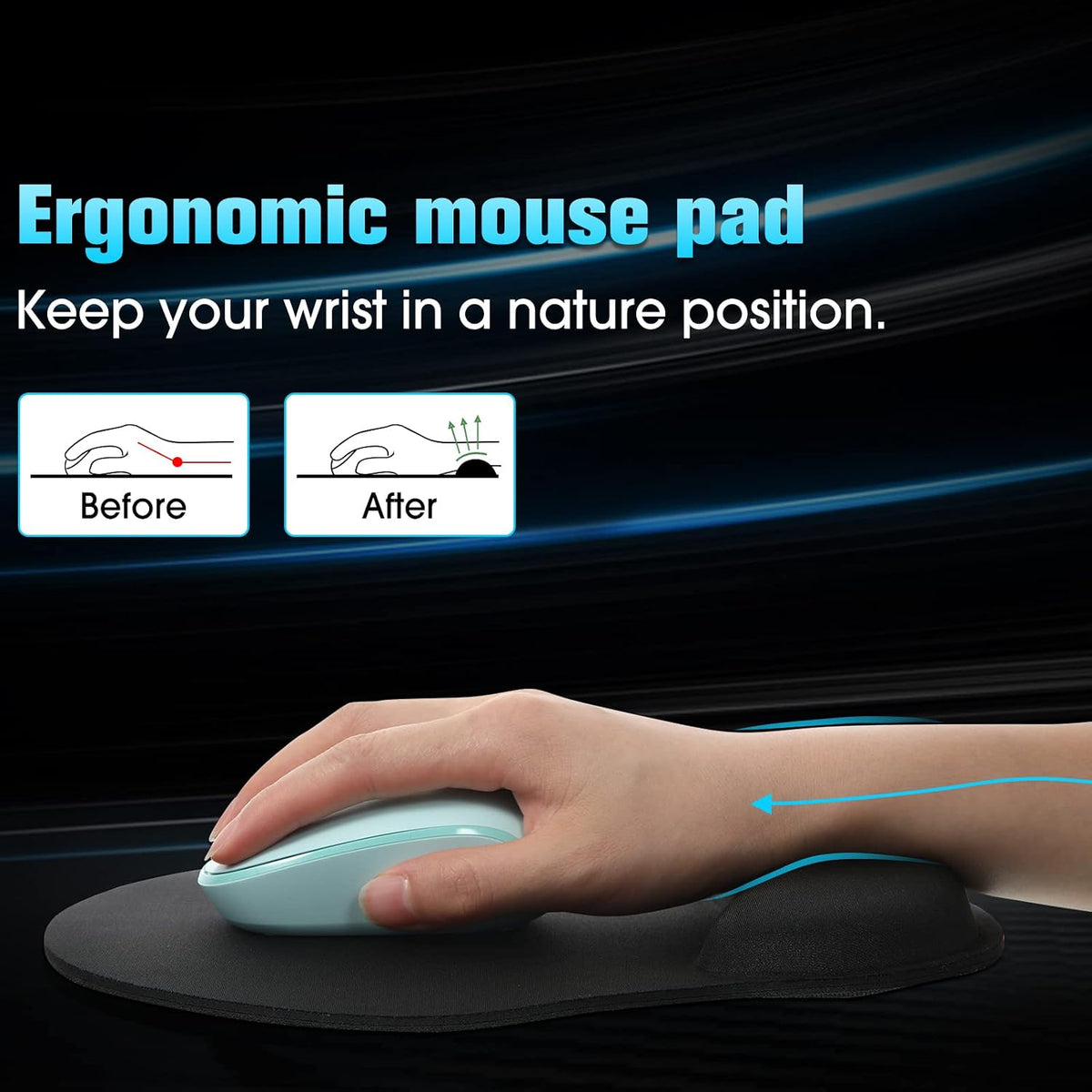 Yunsailing 8 Pack Ergonomic Mouse Pad with Wrist Rest Gel Foam,Black