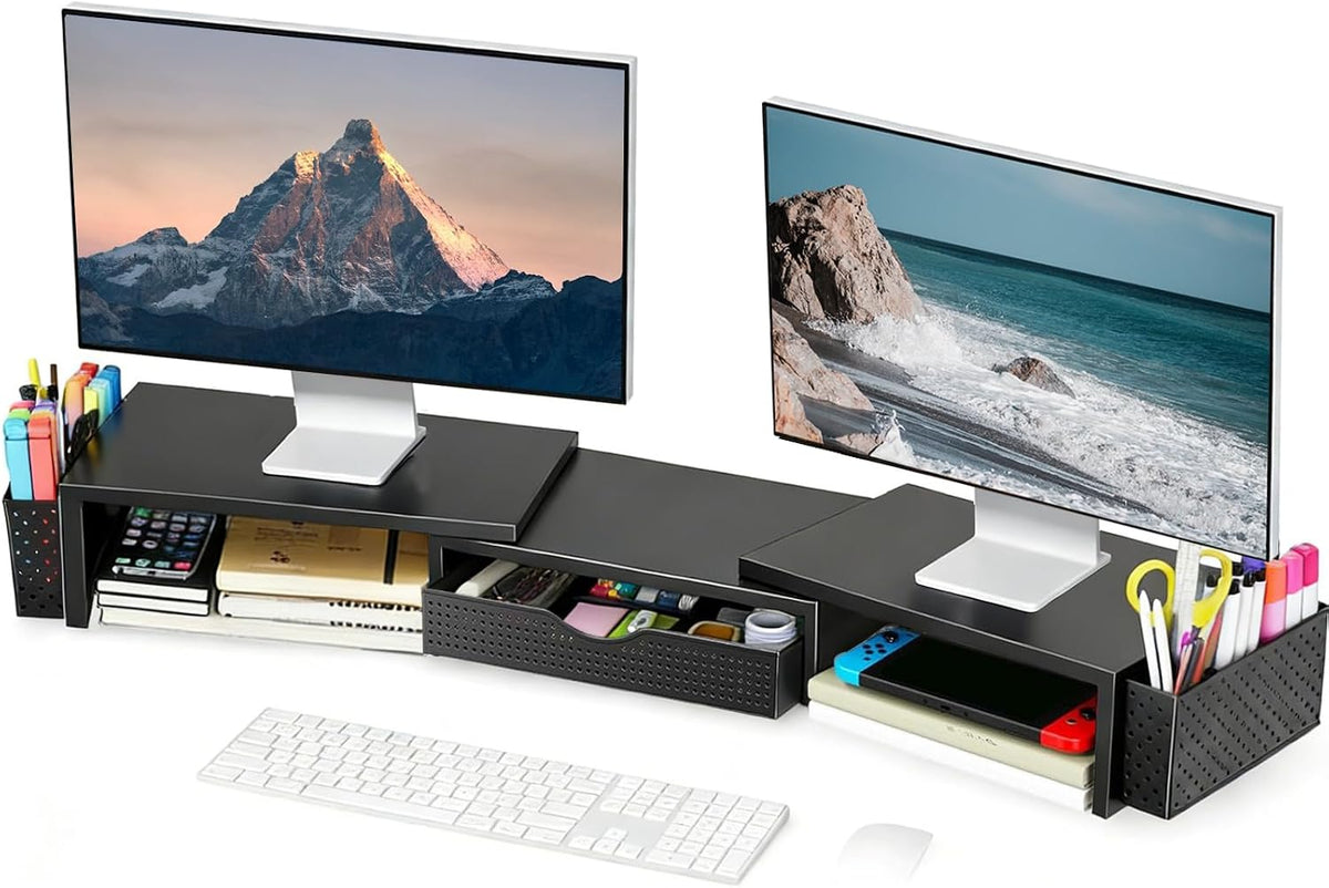 Spacrea Dual Monitor Stand Riser with Drawer and 2 Pen Holders