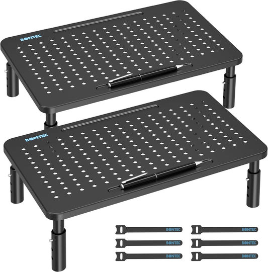 BONTEC 2 Pack Adjustable Monitor Stand Riser with Drawer, Supports 44lbs