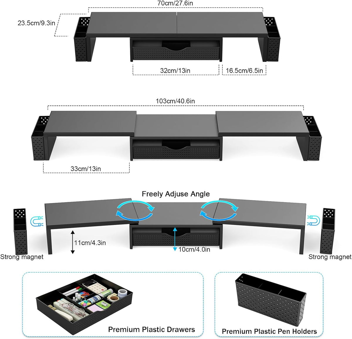 Spacrea Dual Monitor Stand Riser with Drawer and 2 Pen Holders