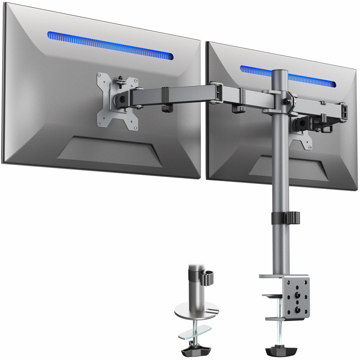 VIVO Dual Monitor Desk Mount, Holds 2 Computer Screens up to 30 inches and 22lbs Each, Heavy Duty Fully Adjustable Steel Stand with C-Clamp and Grommet, Black, STAND-V002