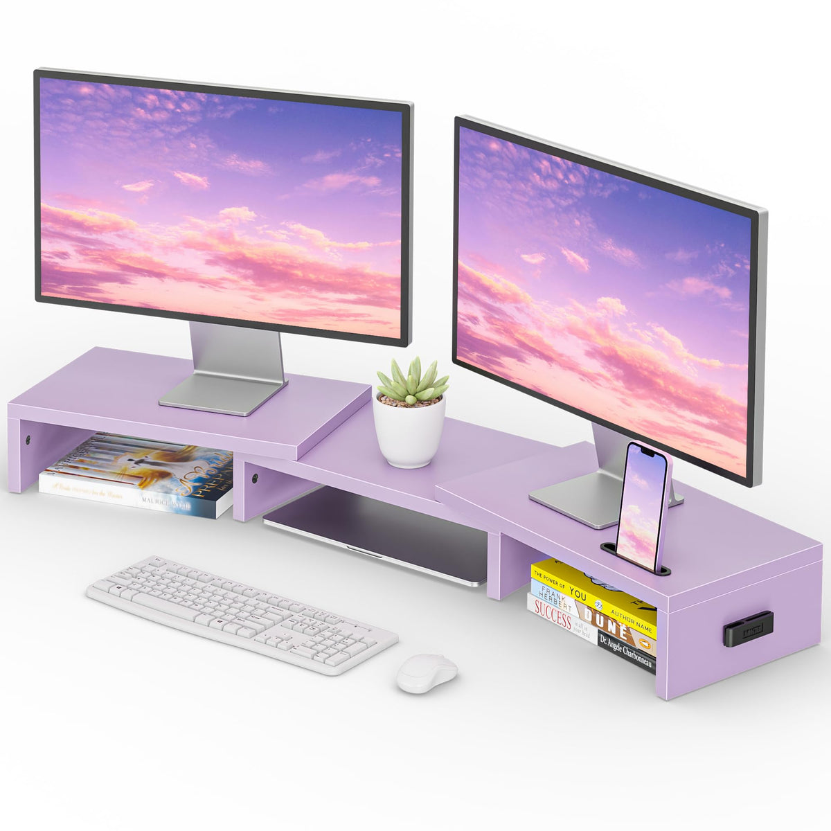 BONTEC Dual Monitor Stand Riser, Adjustable Length & Swivel Angle, White