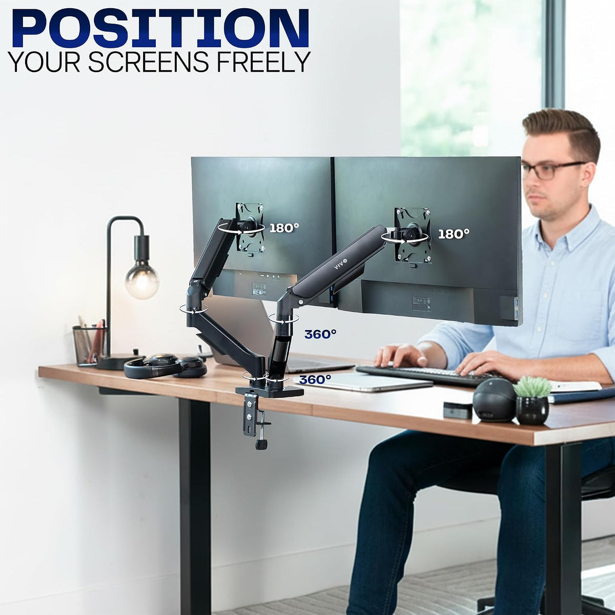 VIVO Dual Monitor Stand, Fully Adjustable Arms for 17 to 32 inch Screens, Mechanical Articulating Desk Mount, Gaming and Office Setups, VESA 75x75, 100x100, Max 19.8 lbs, Classic, Black, STAND-V002O