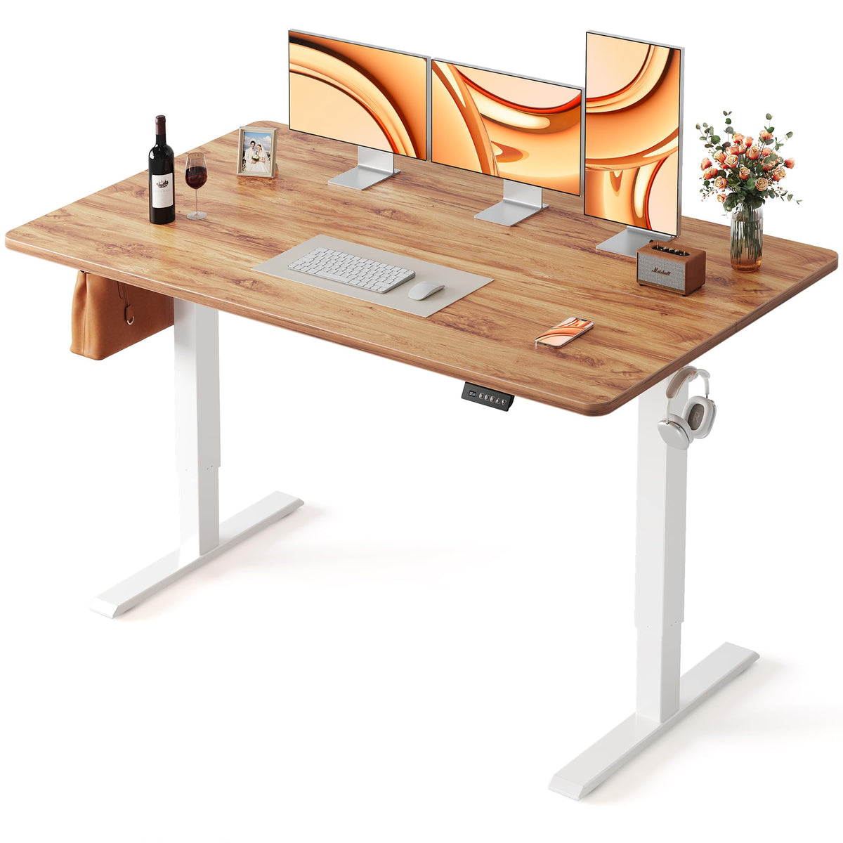 FEZIBO Standing Desk 48 × 24 Inch Electric Height Adjustable, Maple