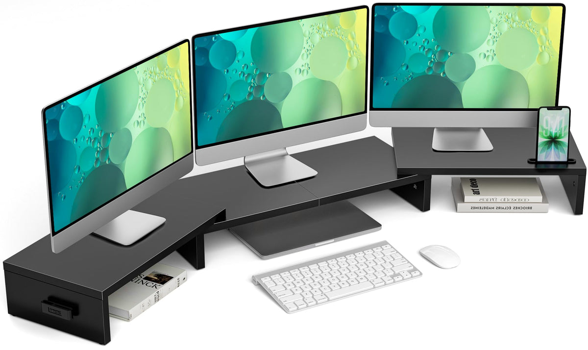 BONTEC Dual Monitor Stand Riser, Adjustable Length & Swivel Angle, White