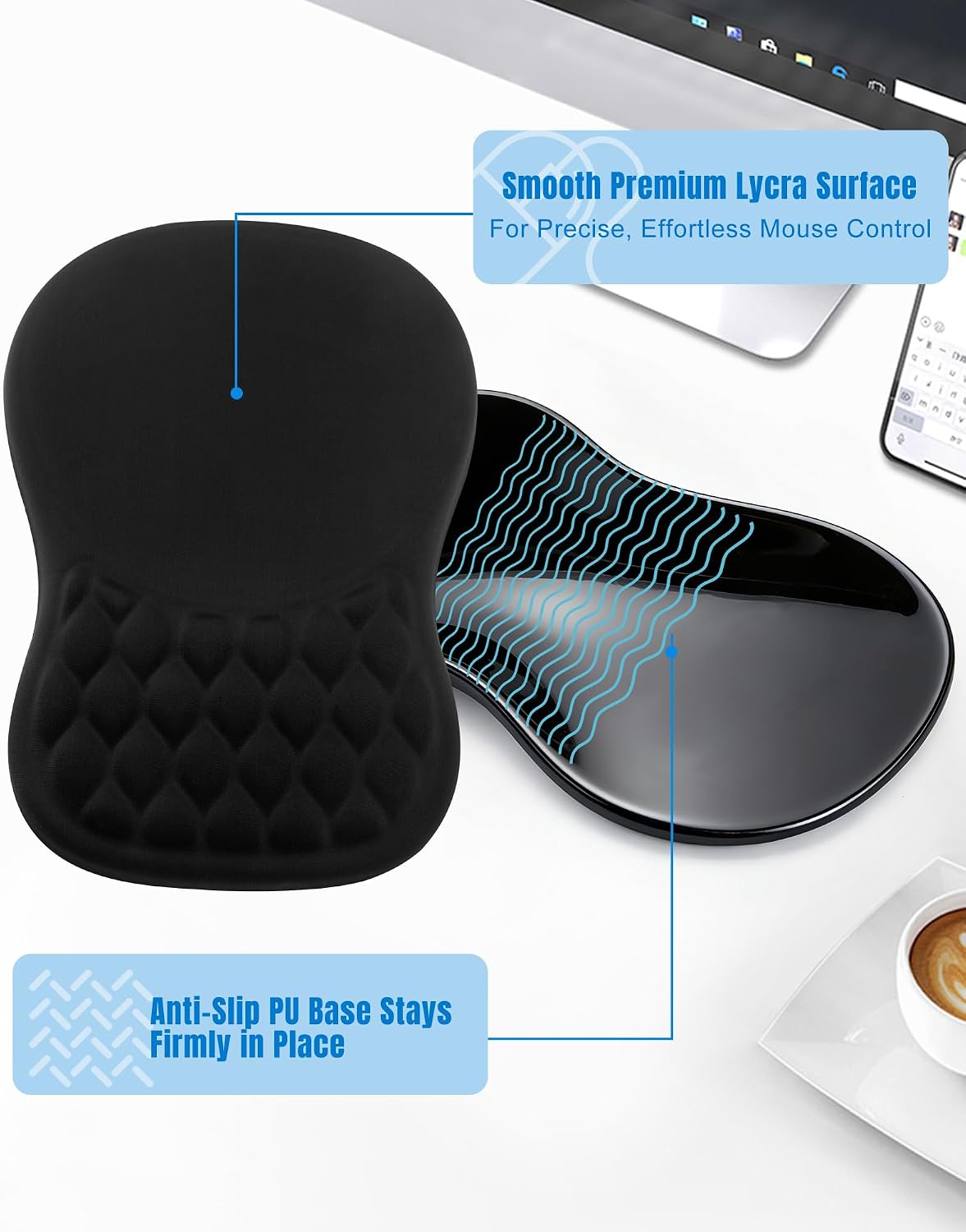 Ergonomic Mouse Pad with Sloped Memory Foam Wrist Rest (Black)
