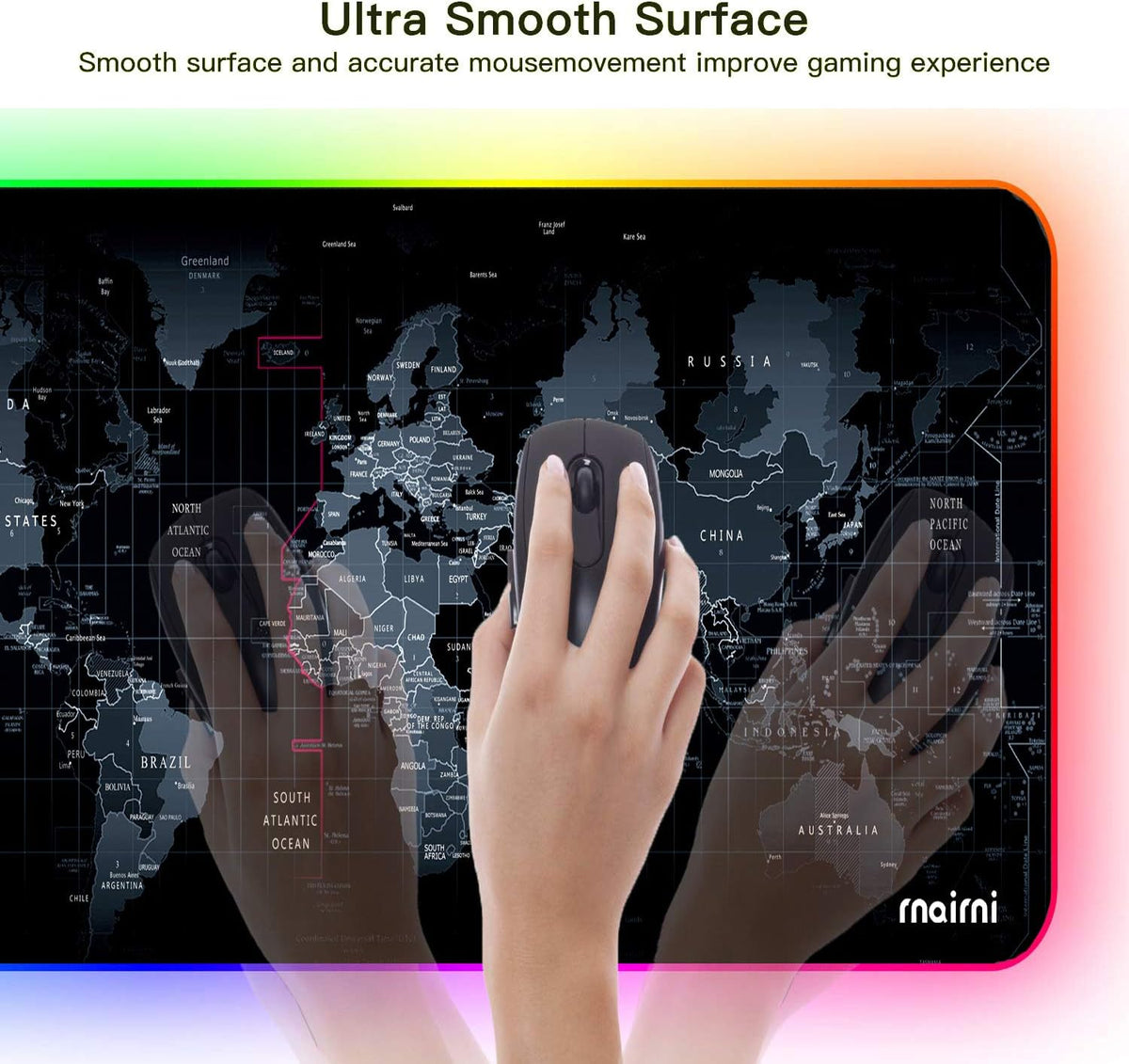 Extended RGB Gaming Mouse Pad, Extra Large Gaming Mouse Mat for Gamer, Waterproof Office Desktop Mat with 10 Lighting Mode, for PC Computer RGB Keyboard Mouse - 31.5'' x 15" x 4mm(Map)