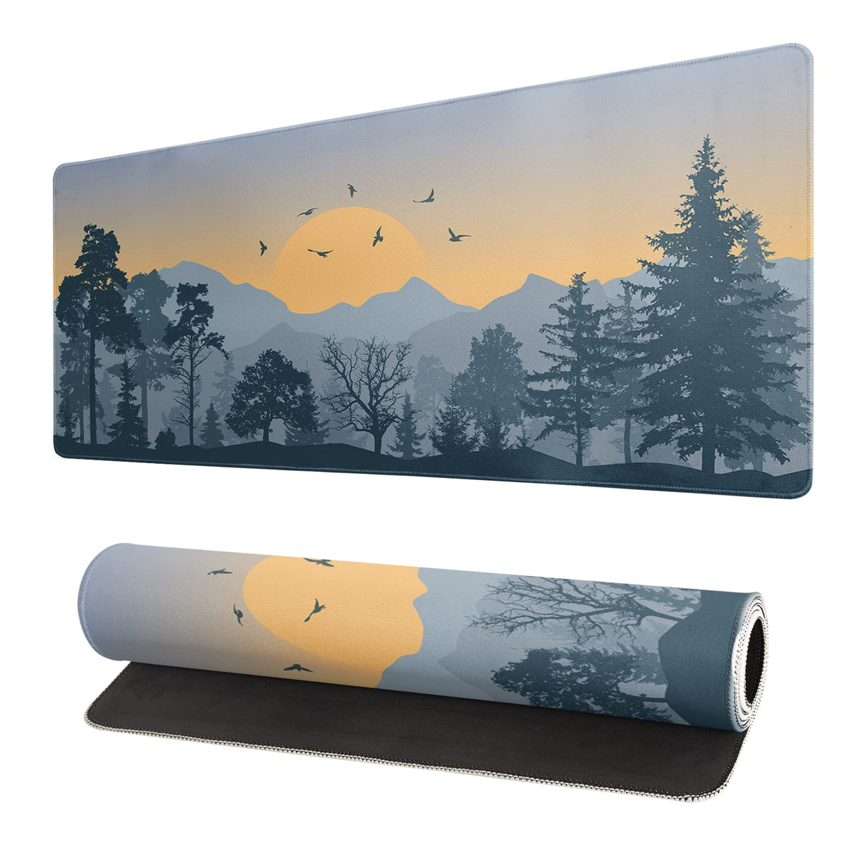 Black and White Japanese Cherry Blossom Gaming Mouse Pad Sakura Death Life Flower Mat 31.5x11.8 Inch Texture Non-Slip Rubber Base Mousepad Stitched Edges Keyboard Desk Pad for Office Home Game