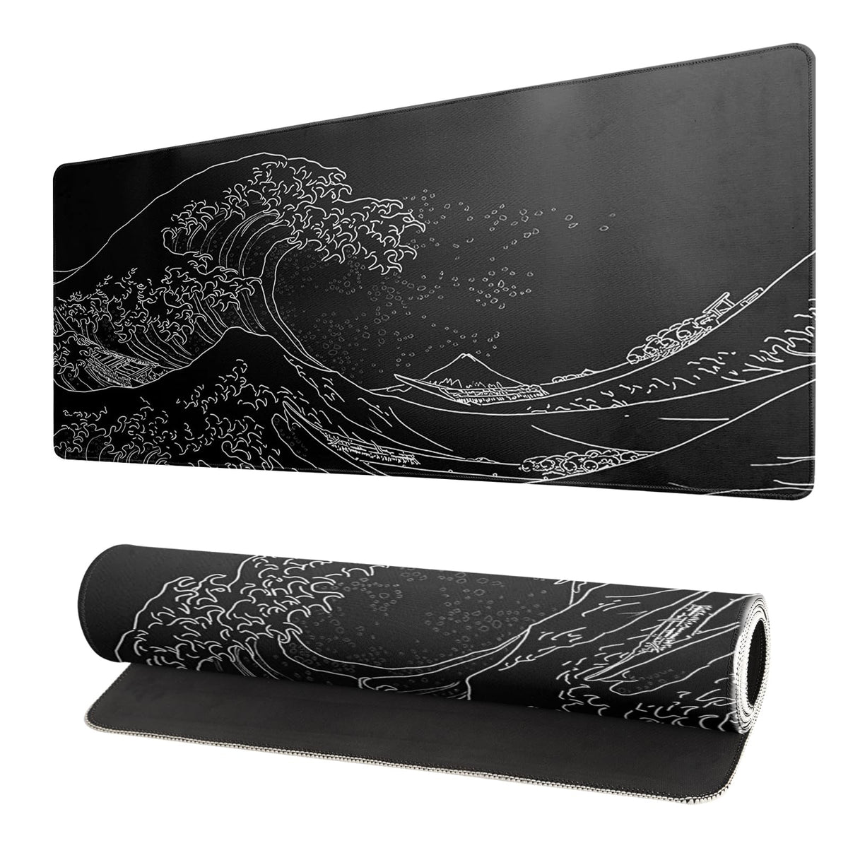 Black and White Japanese Cherry Blossom Gaming Mouse Pad Sakura Death Life Flower Mat 31.5x11.8 Inch Texture Non-Slip Rubber Base Mousepad Stitched Edges Keyboard Desk Pad for Office Home Game