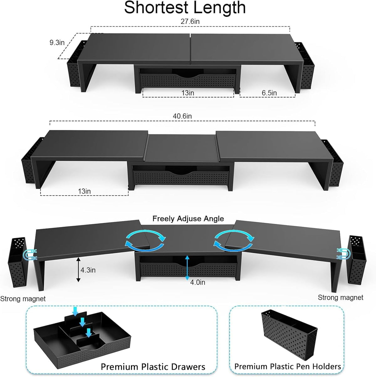gianotter Dual Monitor Stand Riser With Drawer and 2 Pen Holders