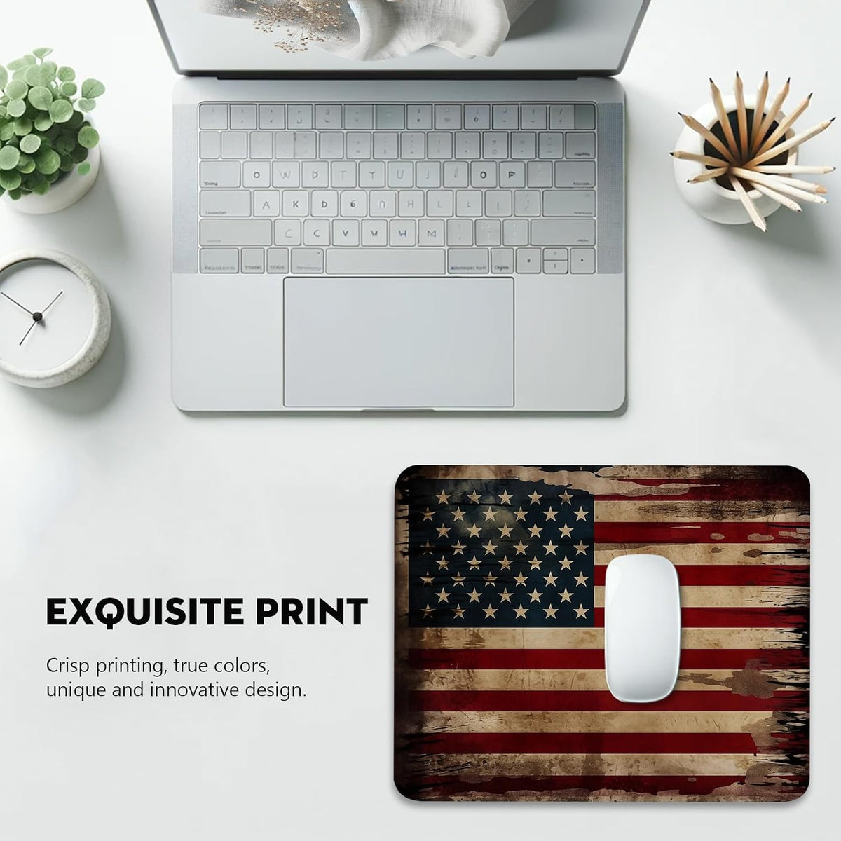 Vintage American Flag Mouse Pad - Patriotic Durability for Your Desk, Stitched Edges Non-Slip Rubber Base Mouse Pads for Computers Laptop