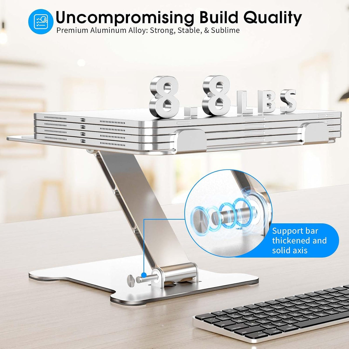 LRLKFX Laptop Stand Portable Foldable Aluminum Laptop Riser Height Adjustable Ergonomic Holder for Desk Compatible with MacBook Air Pro, Dell, HP, Lenovo & More 10-15.6" - Silver