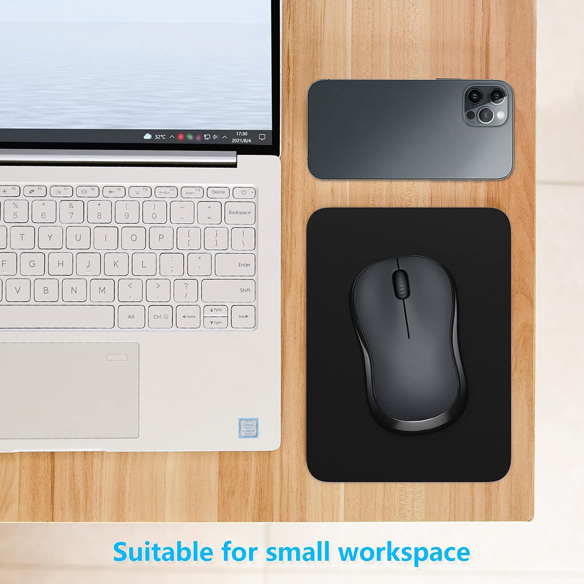Small Mouse Pad, 6 x 8 Inch Thick Rubber Premium-Textured Non-Slip Portable & Washable Mini Mouse Mat for Women Men Wireless Laptops Keyboard Tray Gaming Work Computer Office Travel, Black