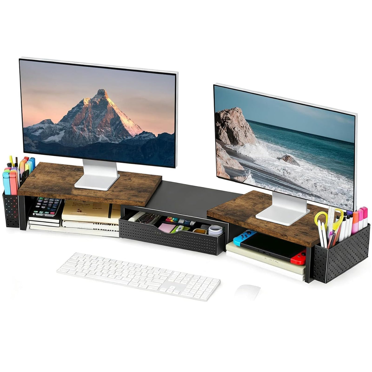 Spacrea Dual Monitor Stand Riser with Drawer and 2 Pen Holders