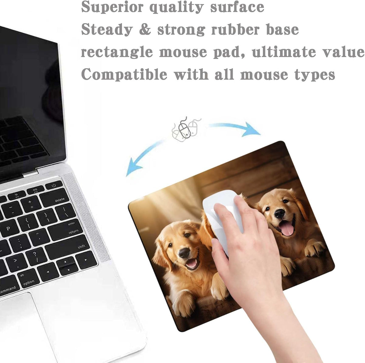 Cute Dog Mouse Pad,Three Adorable Golden Retrievers Healing Smiles That Blend Seamlessly with The Warmth of a Lazy Afternoon Sun Mouse Pad, Non-Slip Rubber Base Mousepad Waterproof for Kids Desk Pad