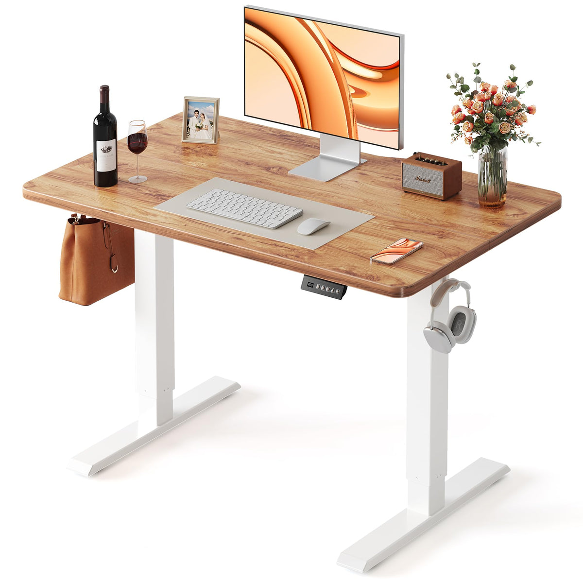 FEZIBO Standing Desk 48 × 24 Inch Electric Height Adjustable, Maple