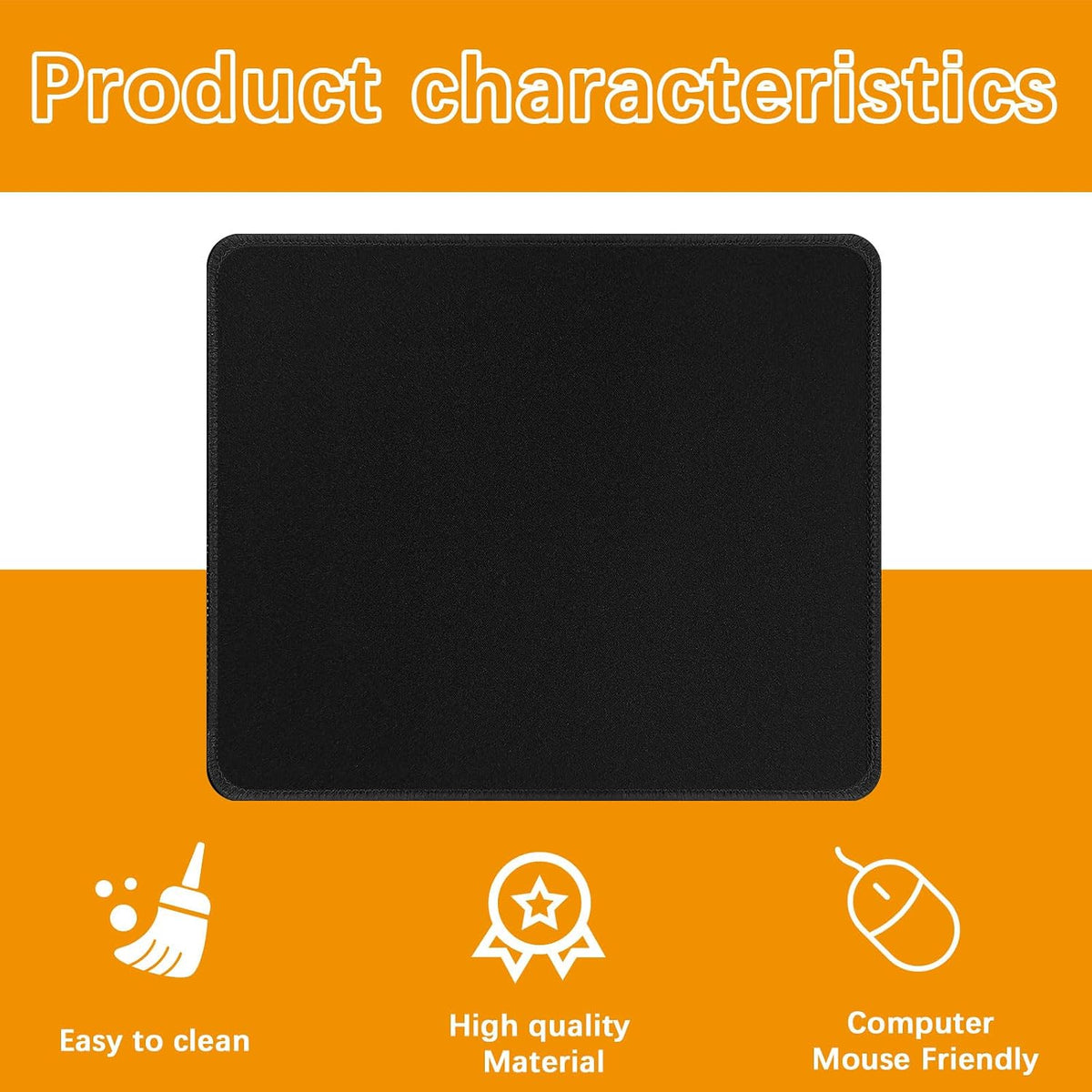 12 PCS Black Mouse pad Bulk with Stitched Edge,10.2x8.3inches 3mm Thickness Premium Textured Non-Slip Rubber Base Washable for Office and Home Use