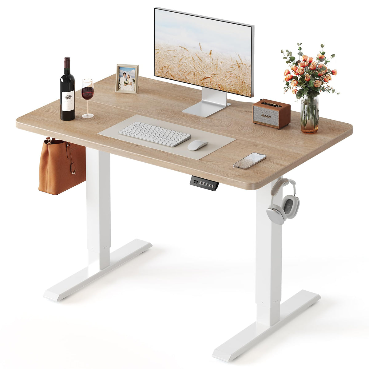 FEZIBO Standing Desk 48 × 24 Inch Electric Height Adjustable, Maple
