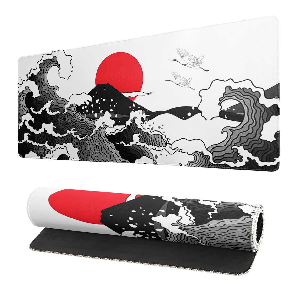 Black and White Japanese Cherry Blossom Gaming Mouse Pad Sakura Death Life Flower Mat 31.5x11.8 Inch Texture Non-Slip Rubber Base Mousepad Stitched Edges Keyboard Desk Pad for Office Home Game