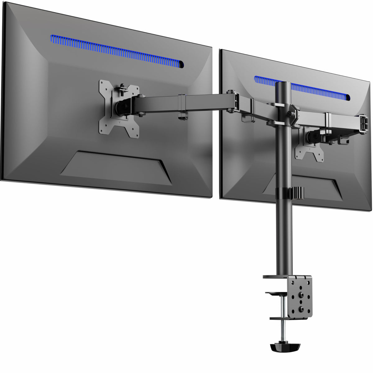 VIVO Dual Monitor Desk Mount, Holds 2 Computer Screens up to 30 inches and 22lbs Each, Heavy Duty Fully Adjustable Steel Stand with C-Clamp and Grommet, Black, STAND-V002