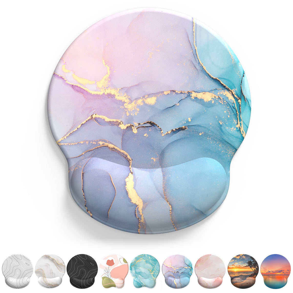 eulps Mouse Pad with Wrist Rest, Comfortable Computer Mousepad with Gel Wrist Support Smooth Surface and Non-Slip PU Base for Pain Relief, Laptop, Office & Home (Cyan Pink Marble)