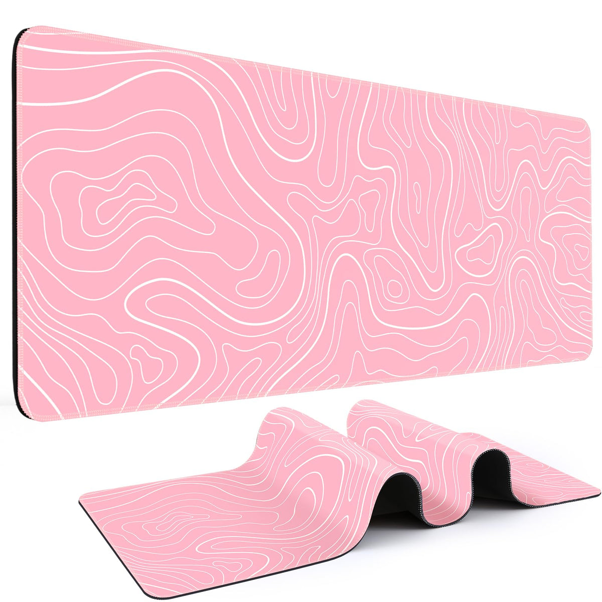 DIGSOM Gaming Mouse Pad, Black with White Topographic Line, 31.5x11.8in