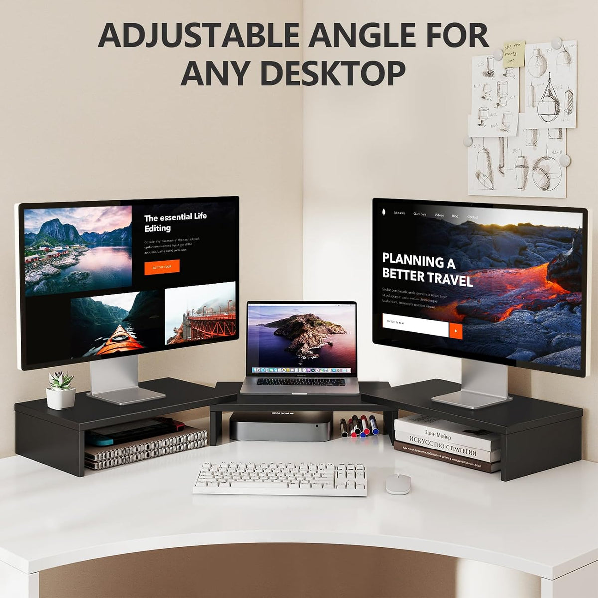 TAVR Monitor Stand Riser, Office Desktop Organizer Stand for 2 Monitors
