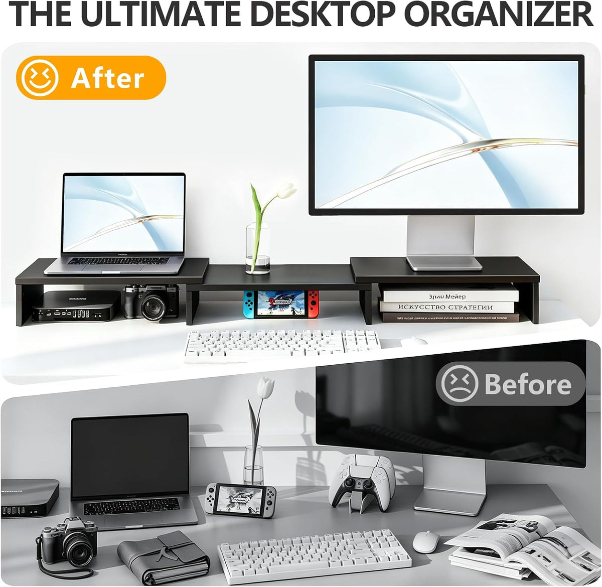 TAVR Monitor Stand Riser, Office Desktop Organizer Stand for 2 Monitors