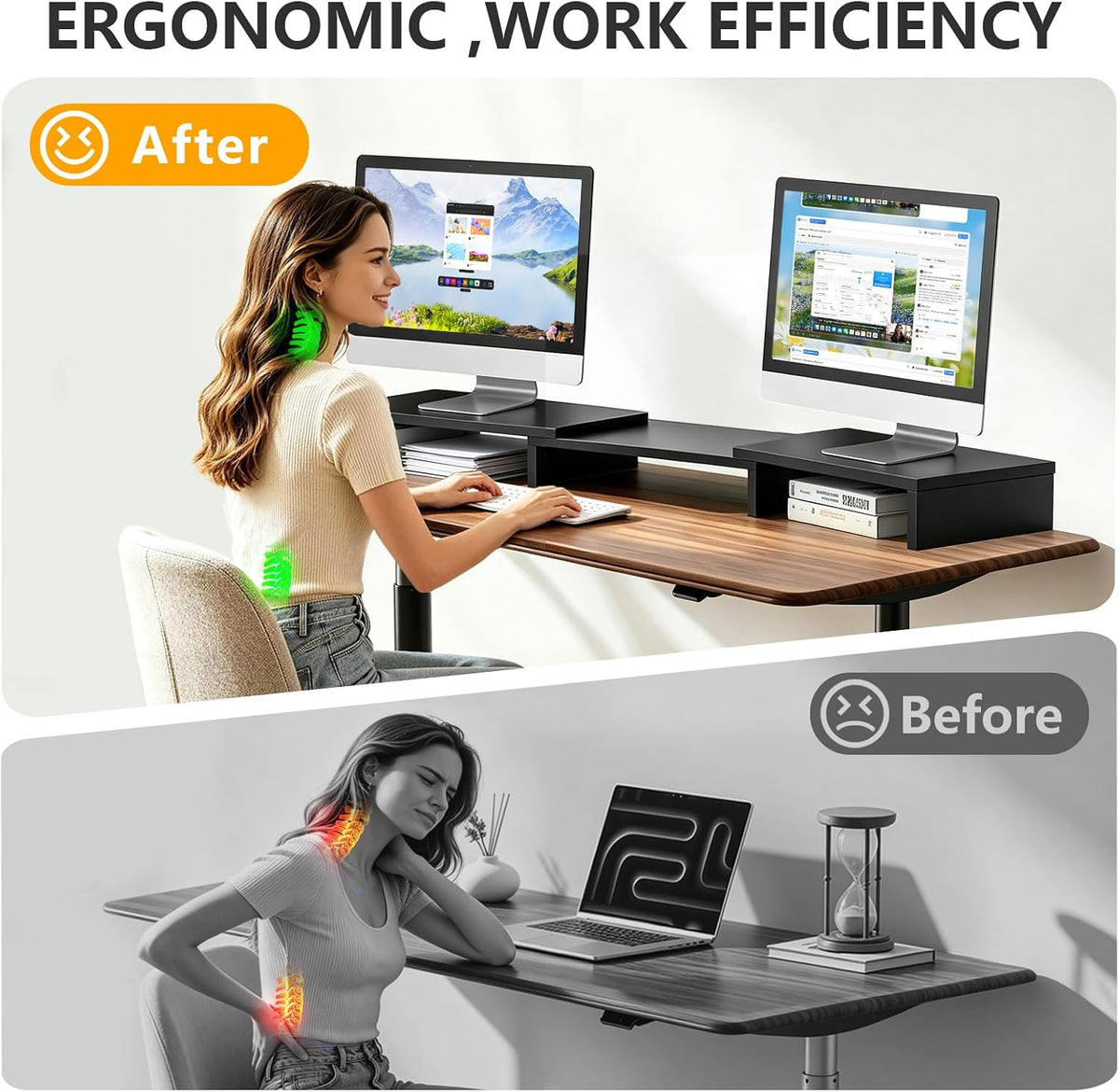 TAVR Monitor Stand Riser, Office Desktop Organizer Stand for 2 Monitors
