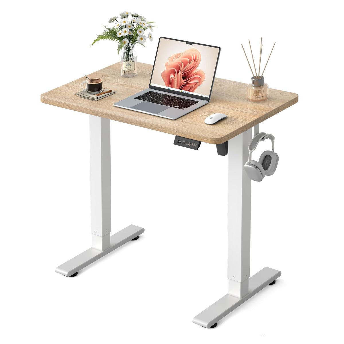 FEZIBO Standing Desk 48 × 24 Inch Electric Height Adjustable, Maple