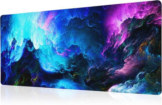 Dazzling Galaxy Gaming Mouse Pad Blue Desk Mat XL Mouse Gaming Pads, Starry Sky Keyboard Pads Extra Large Desktop Computer Mats with Non-Slip Base & Stitched Edges, Vintage Office Decor 31.5x11.8