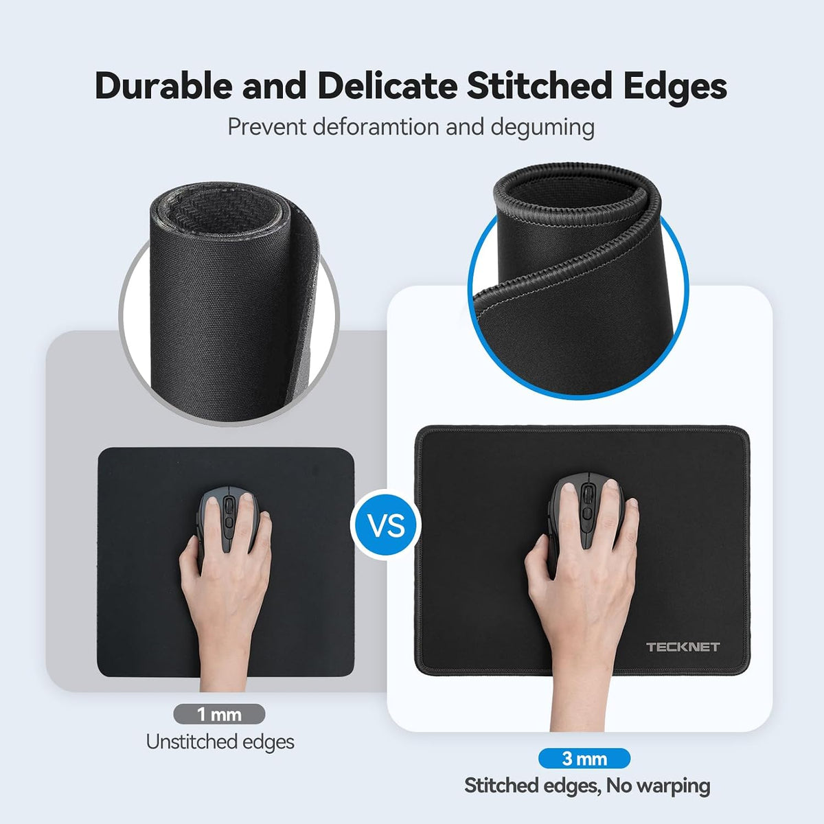 TECKNET Mouse Pad with Durable Anti-fray Stitching, Black Small Mousepad
