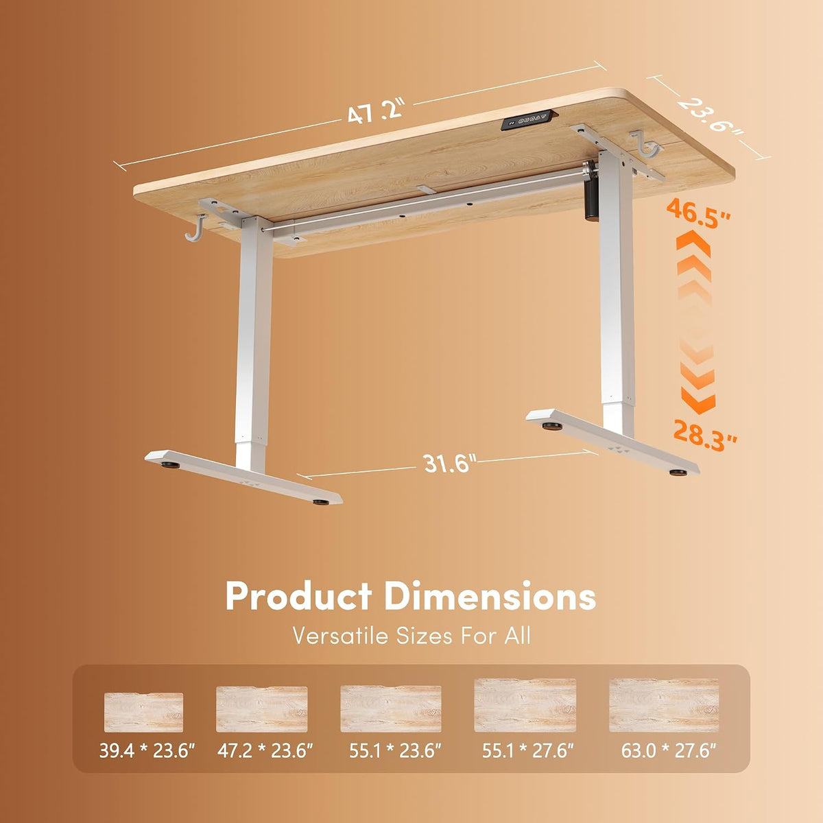 FEZIBO Standing Desk 48 × 24 Inch Electric Height Adjustable, Maple