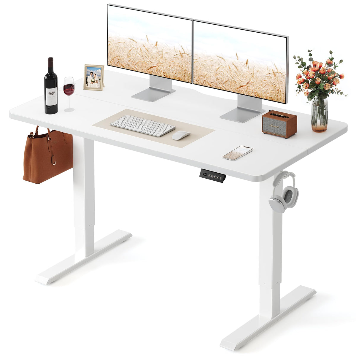 FEZIBO Standing Desk 48 × 24 Inch Electric Height Adjustable, Maple