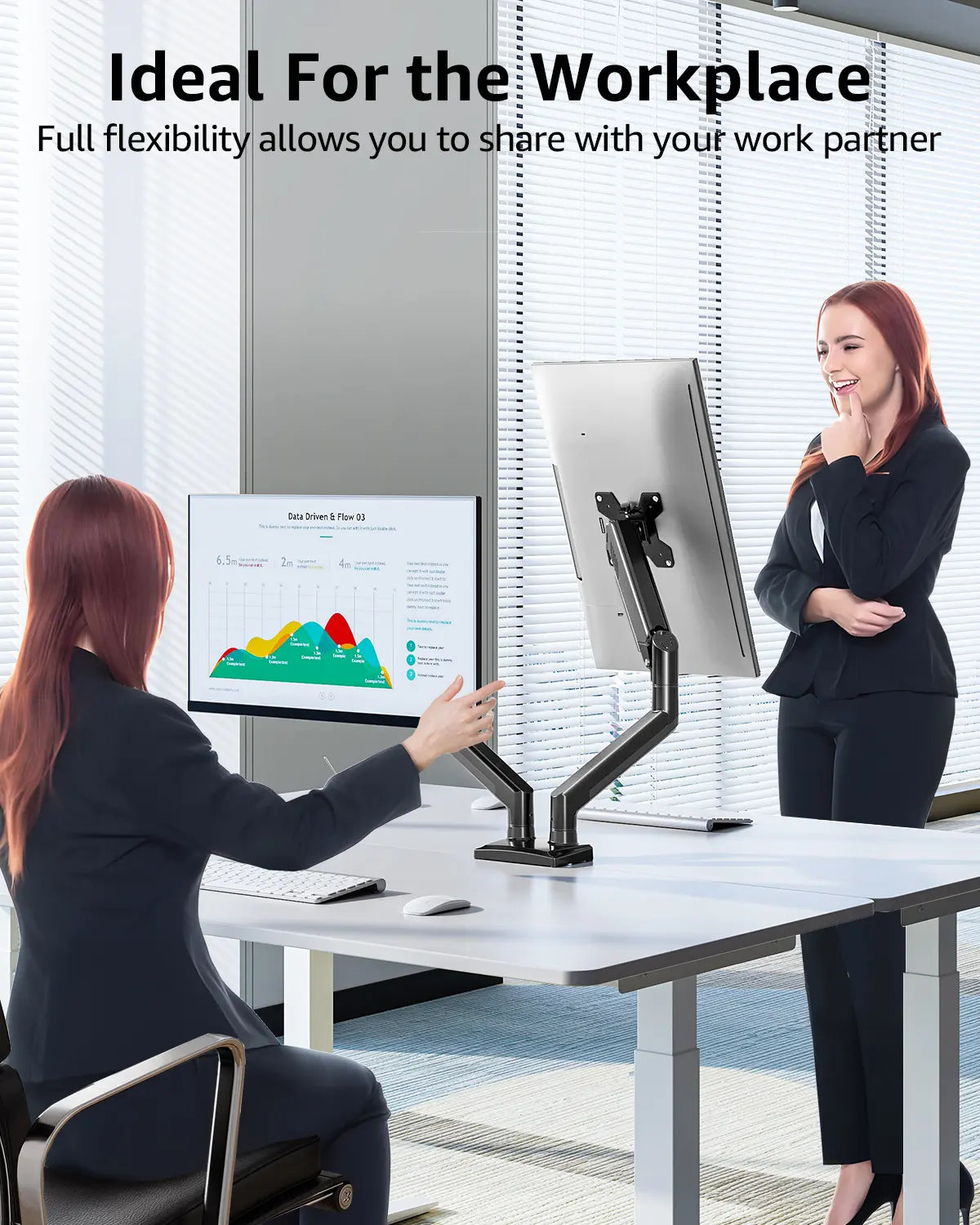 Adjustable Arms Metal Modern Monitor Stand with Laptop Tray, Universal for 13"-32" Single/Dual Screens, Desk Setup Upgrade Accessory for Computers & Office Equipment