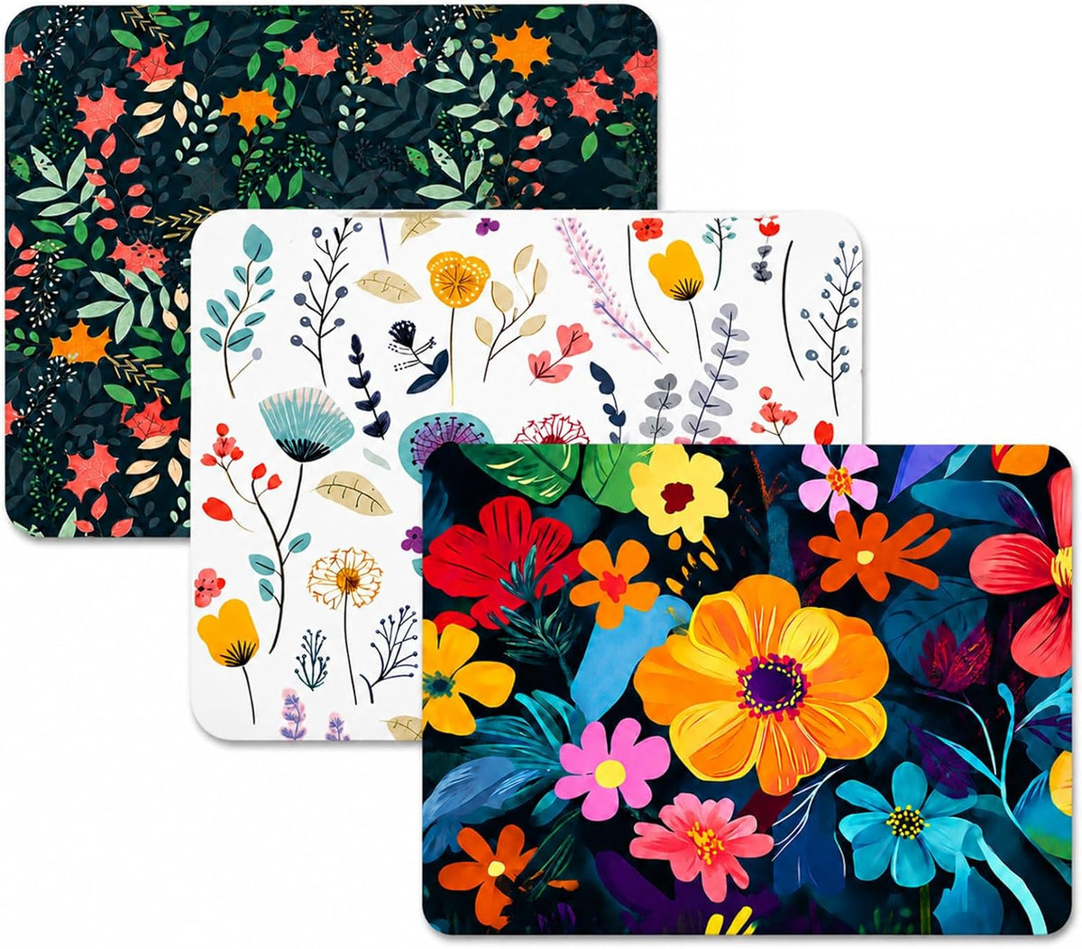 3 Pcs Vintage Flower Mouse pad,7.87×9.45 in Washable Square Desk Pad,Anti-Slip Rubber Base,Cute Floral Laptop Mat for Home Office Use