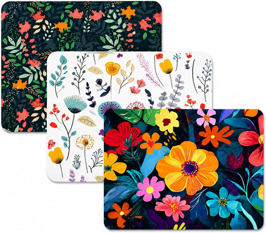 3 Pcs Vintage Flower Mouse pad,7.87×9.45 in Washable Square Desk Pad,Anti-Slip Rubber Base,Cute Floral Laptop Mat for Home Office Use