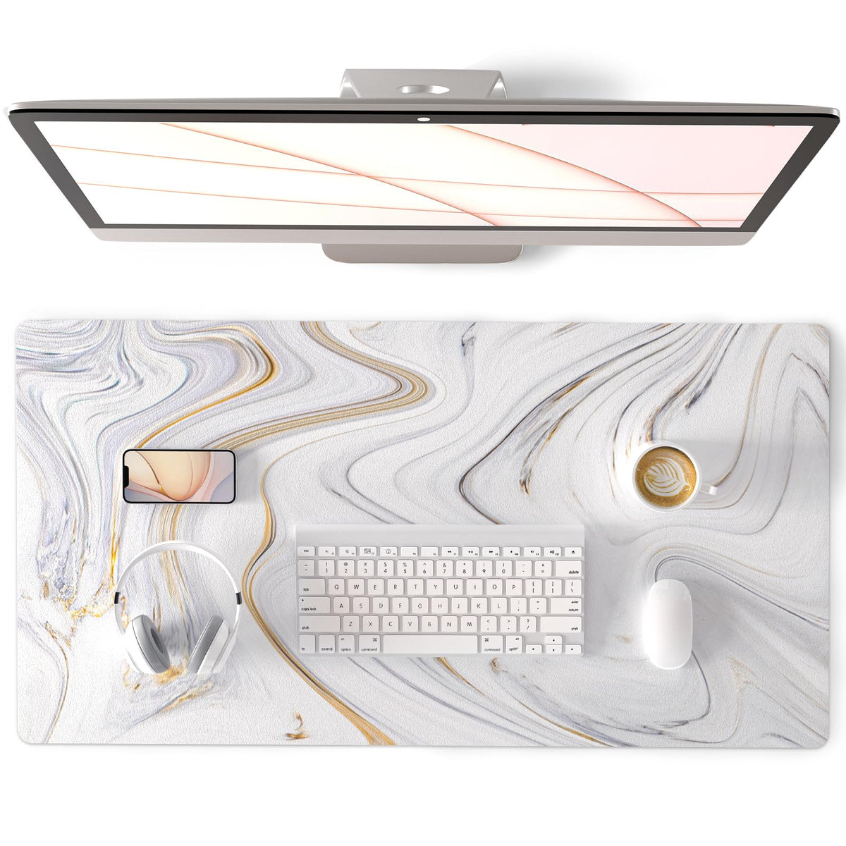 QiyI PU Leather Large Mouse Pad, Office Decor, 31.5" x 15.7", Rose Gold