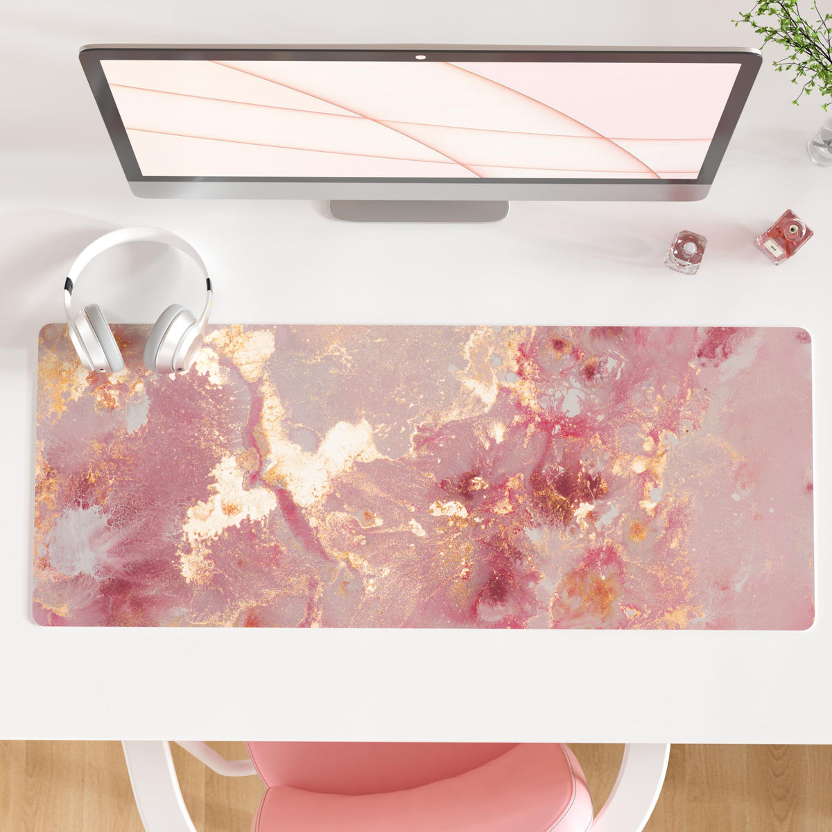 QiyI PU Leather Large Mouse Pad, Office Decor, 31.5" x 15.7", Rose Gold