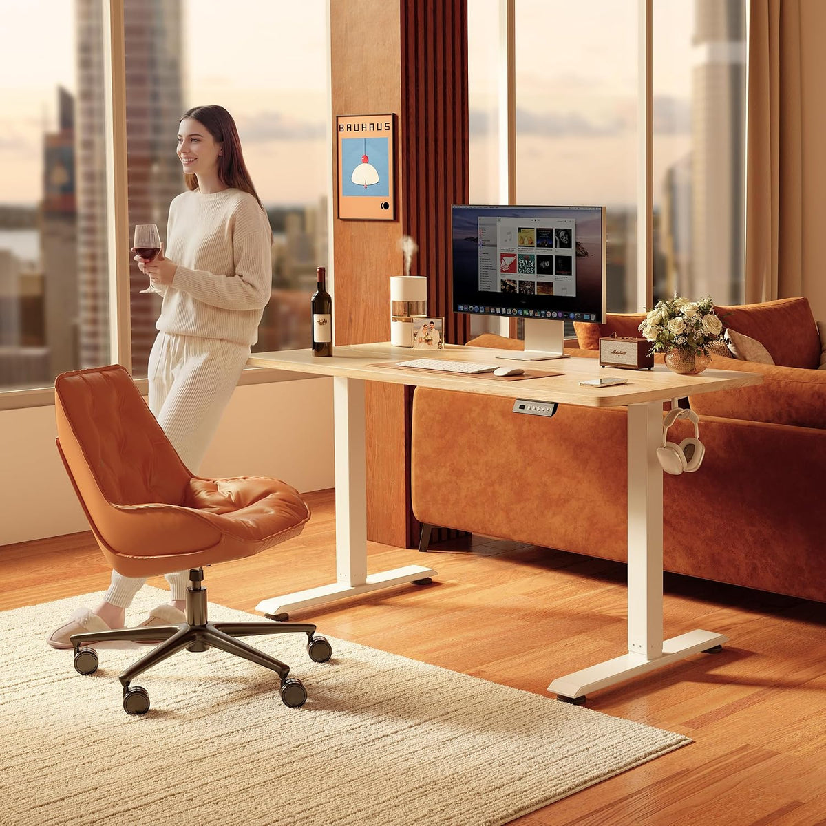 FEZIBO Standing Desk 48 × 24 Inch Electric Height Adjustable, Maple