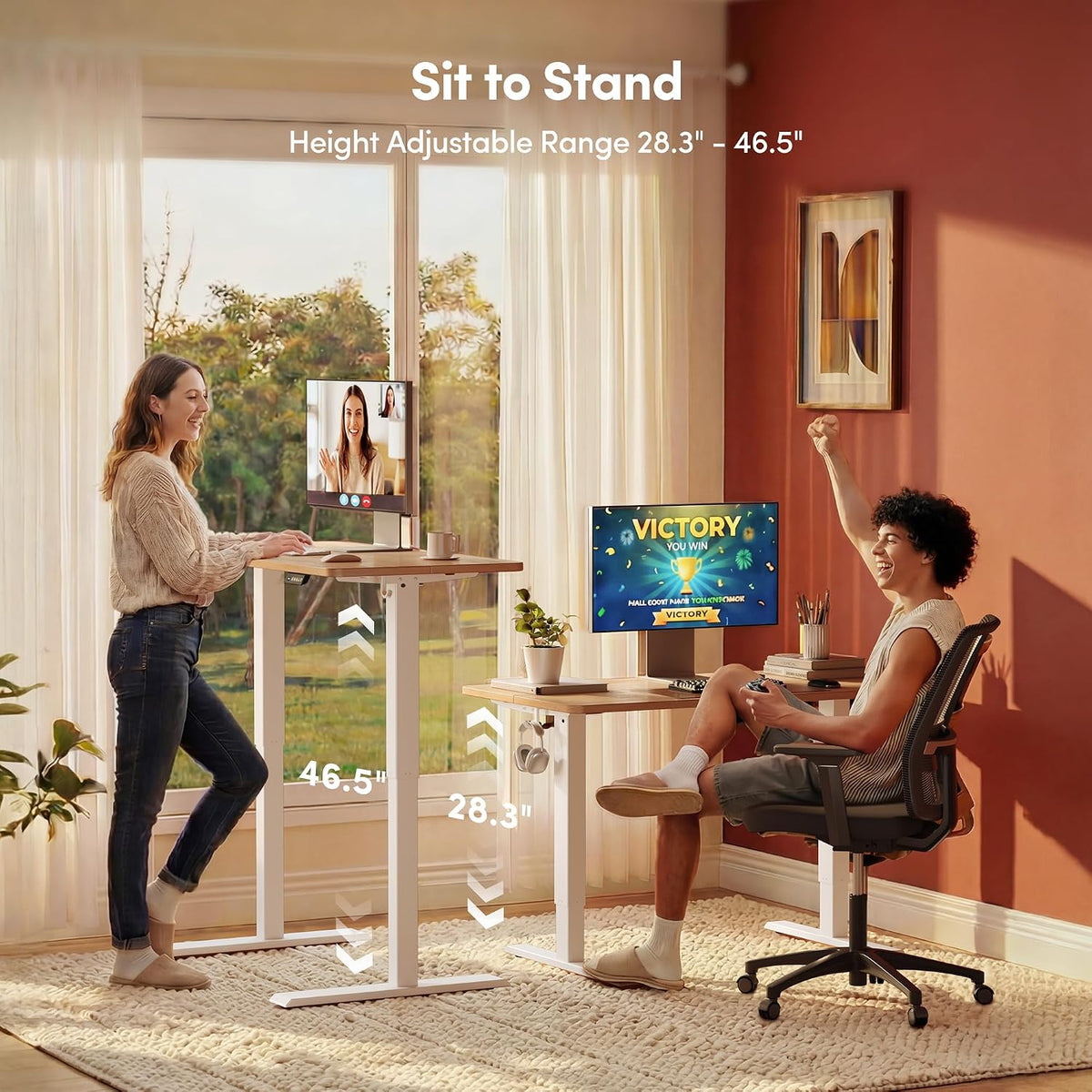 FEZIBO Standing Desk 48 × 24 Inch Electric Height Adjustable, Maple